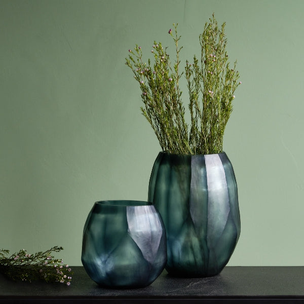 Boccioni Vase, Glas, rauchblau, H 27cm, D 21/16,5