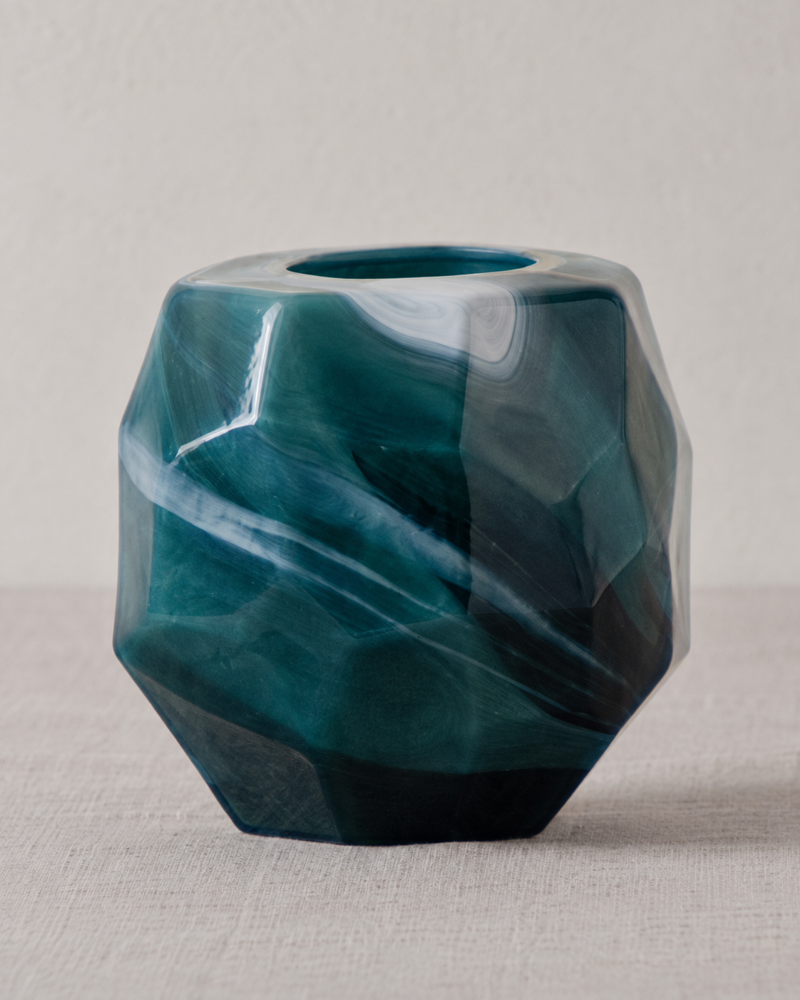 Gliani Glasvase H 18 cm D 19,5 cm petrolblau