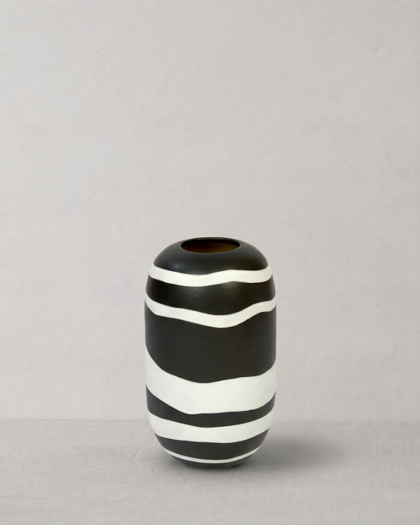 Azuki Gefäß Keramik H 30 cm schwarz weiß