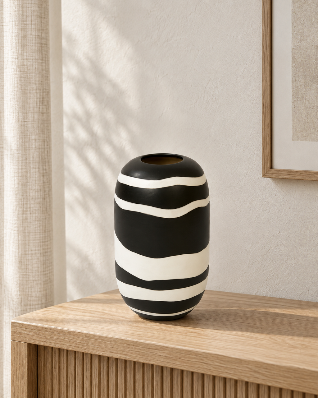 Azuki Gefäß Keramik H 30 cm schwarz weiß