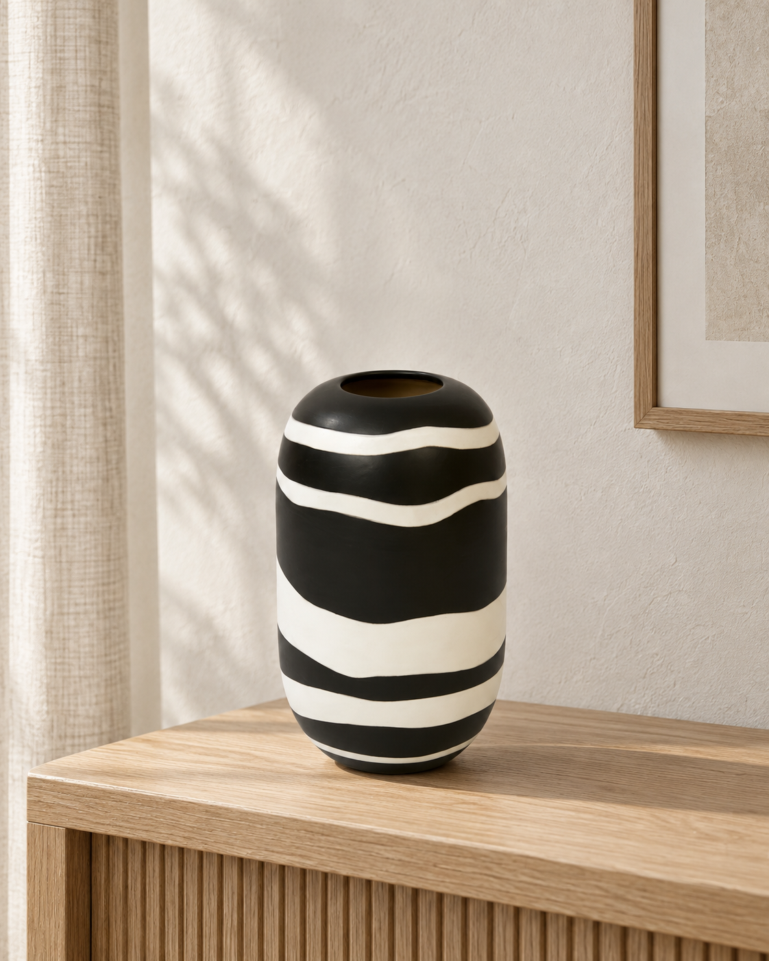 Azuki Gefäß Keramik H 30 cm schwarz weiß