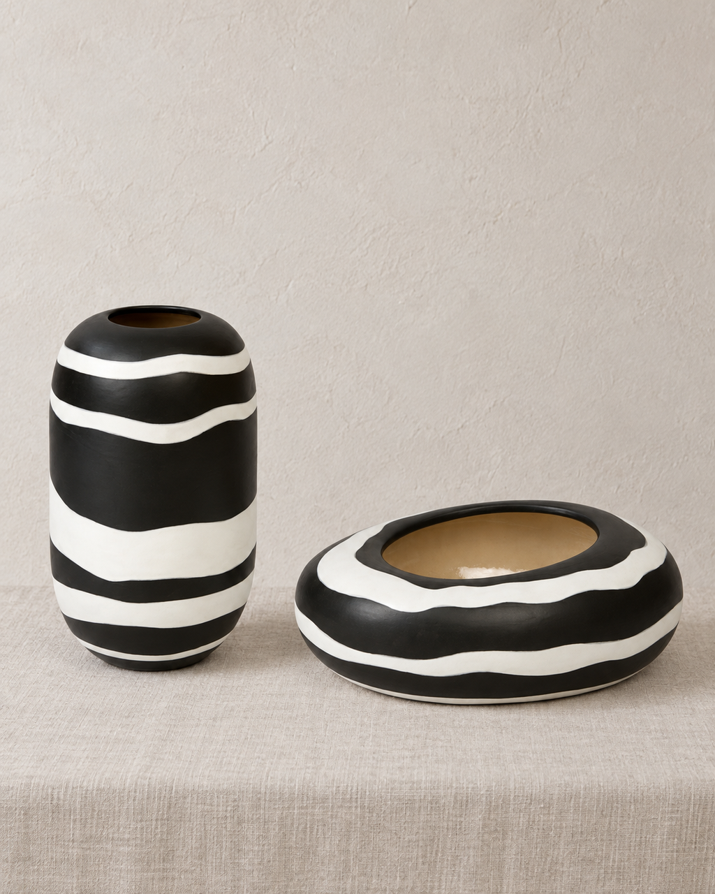 Azuki Gefäß Keramik H 14 cm schwarz weiß