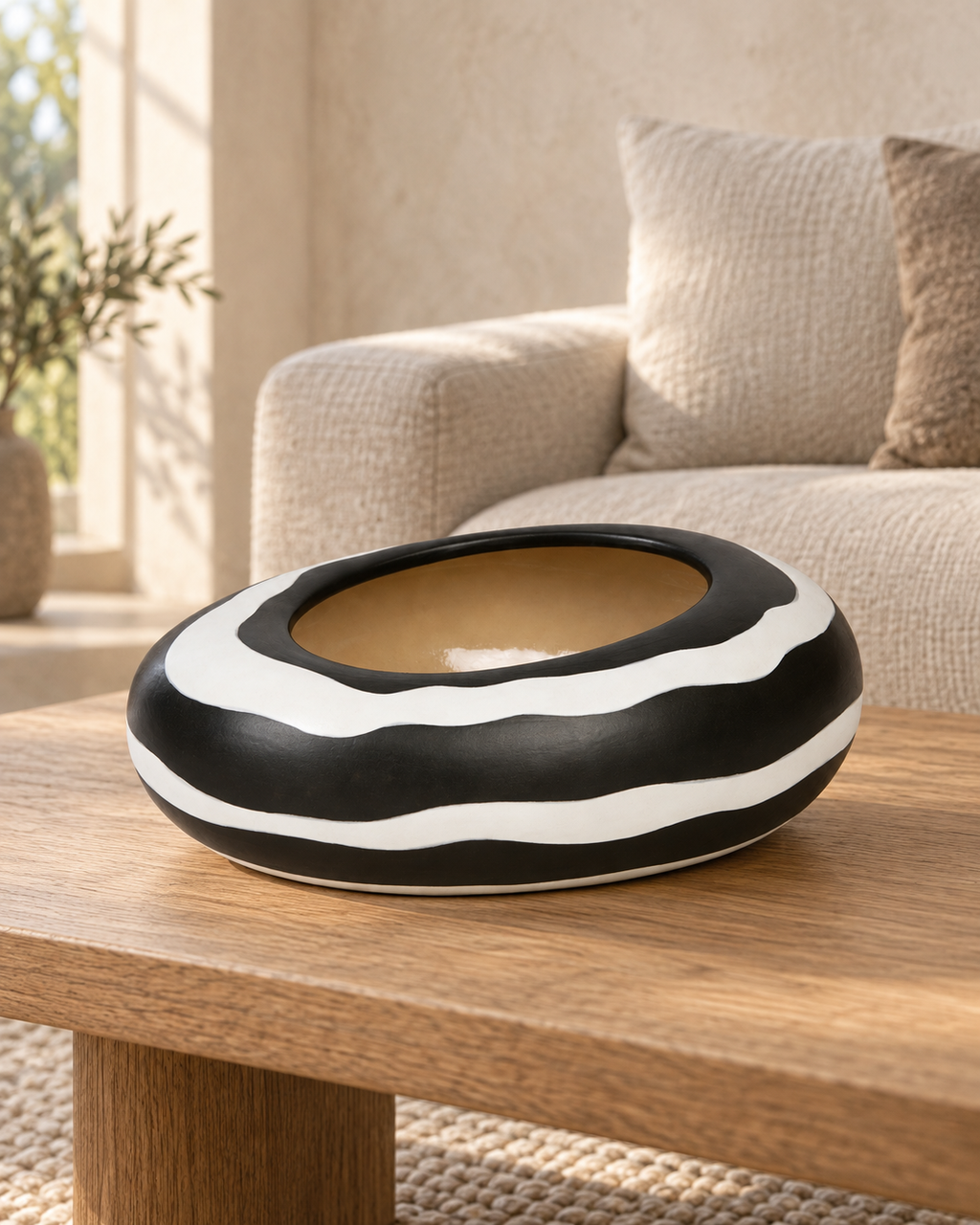Azuki Gefäß Keramik H 14 cm schwarz weiß