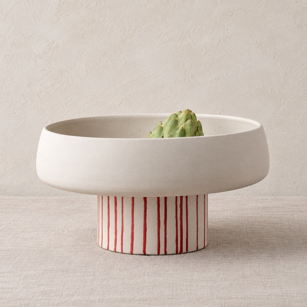 Mona Schale m. Fuß, Keramik, beige/kirschrot H22cm