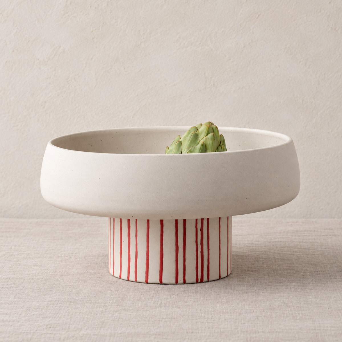 Mona Schale m. Fuß, Keramik, beige/kirschrot H22cm