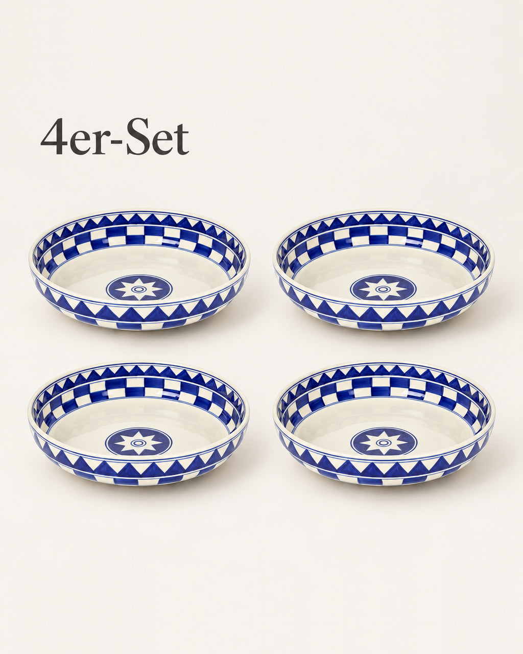 Küchenkaro 4er-Set Schale D 28 cm Keramik creme/blau