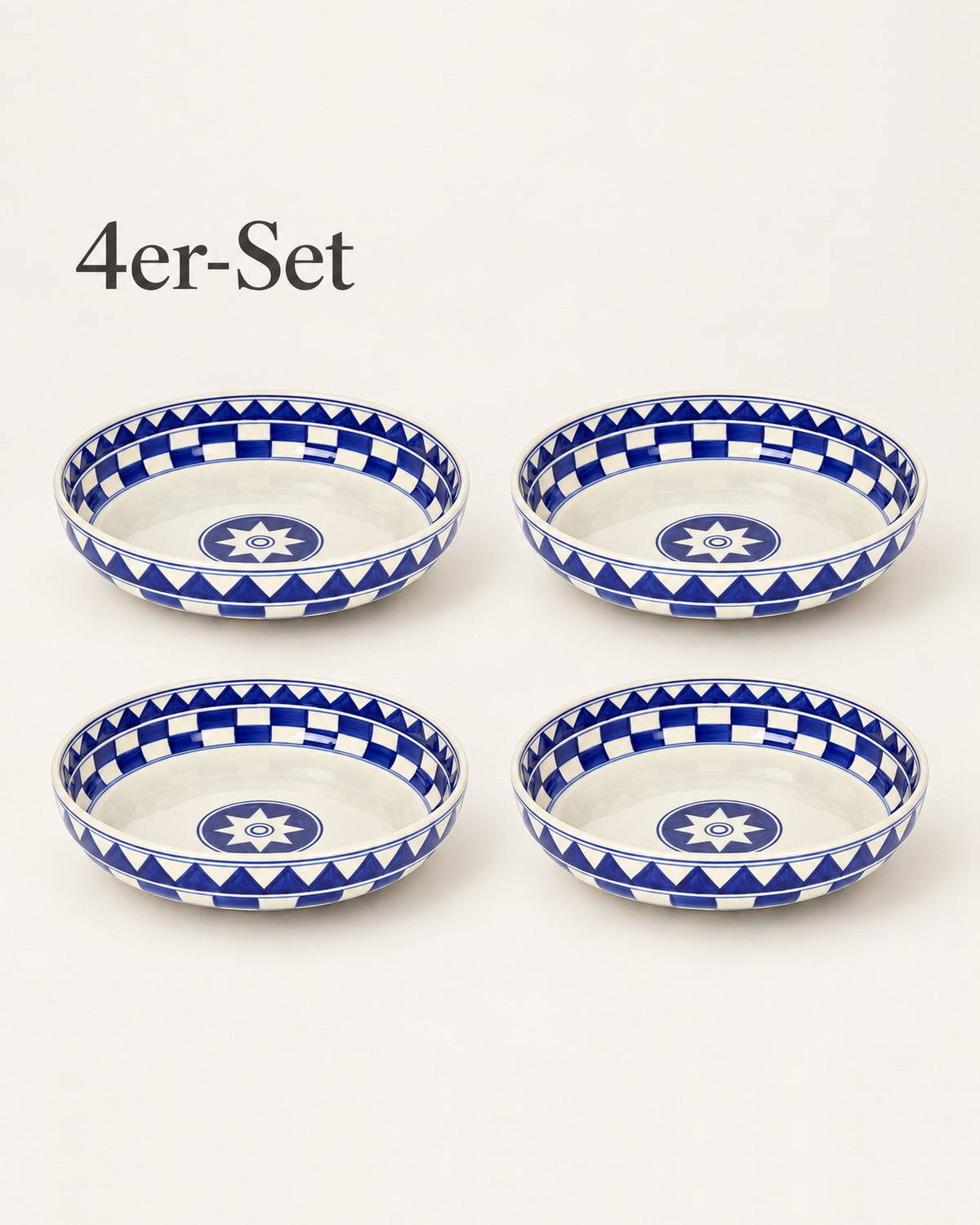 Küchenkaro 4er-Set Schale D 28 cm Keramik creme/blau