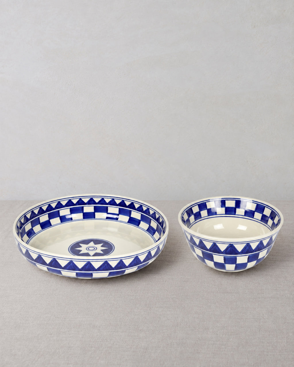 Küchenkaro 4er-Set Schale D 28 cm Keramik creme/blau