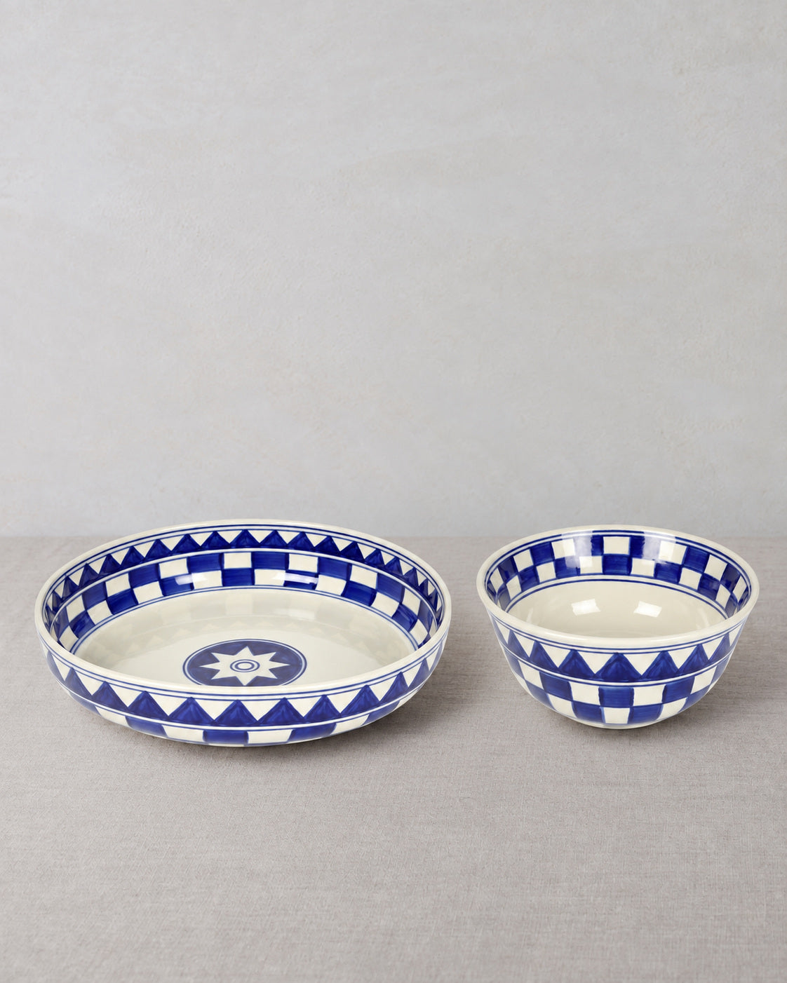 Küchenkaro 4er-Set Schale D 28 cm Keramik creme/blau