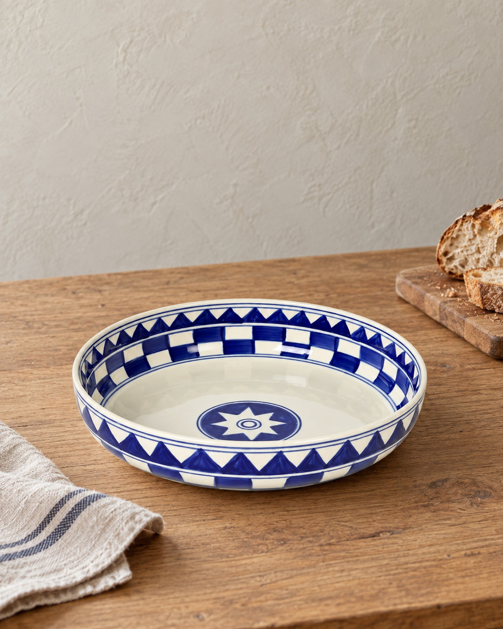Küchenkaro 4er-Set Schale D 28 cm Keramik creme/blau