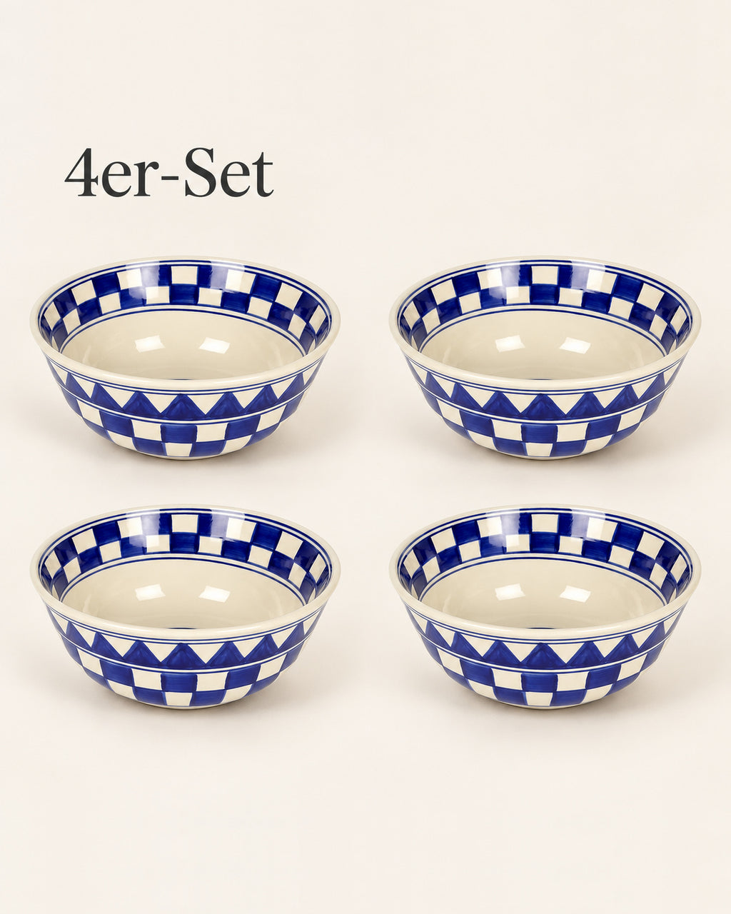 Küchenkaro 4er-Set Schüssel D 20 cm Keramik creme/blau