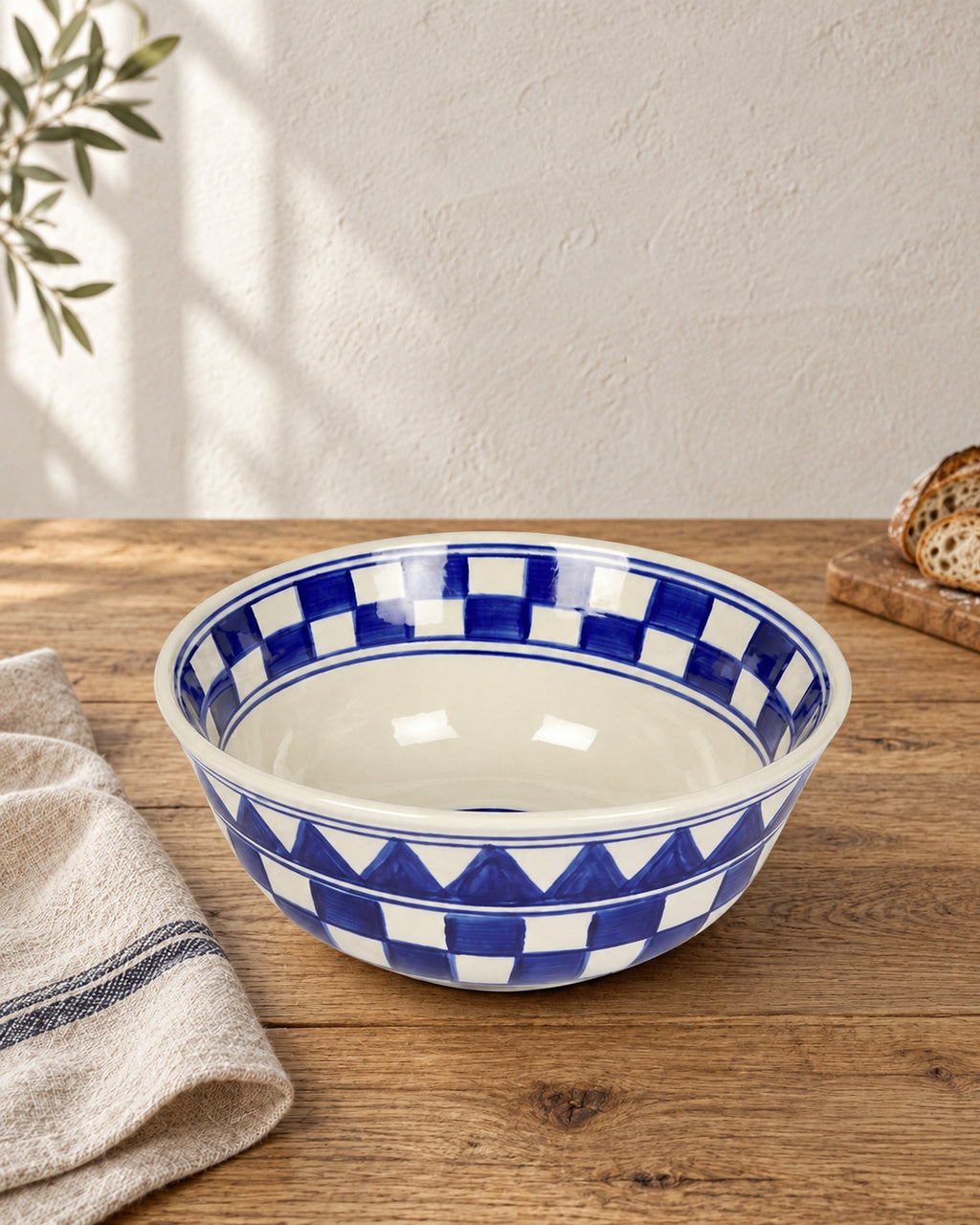 Küchenkaro 4er-Set Schüssel D 20 cm Keramik creme/blau