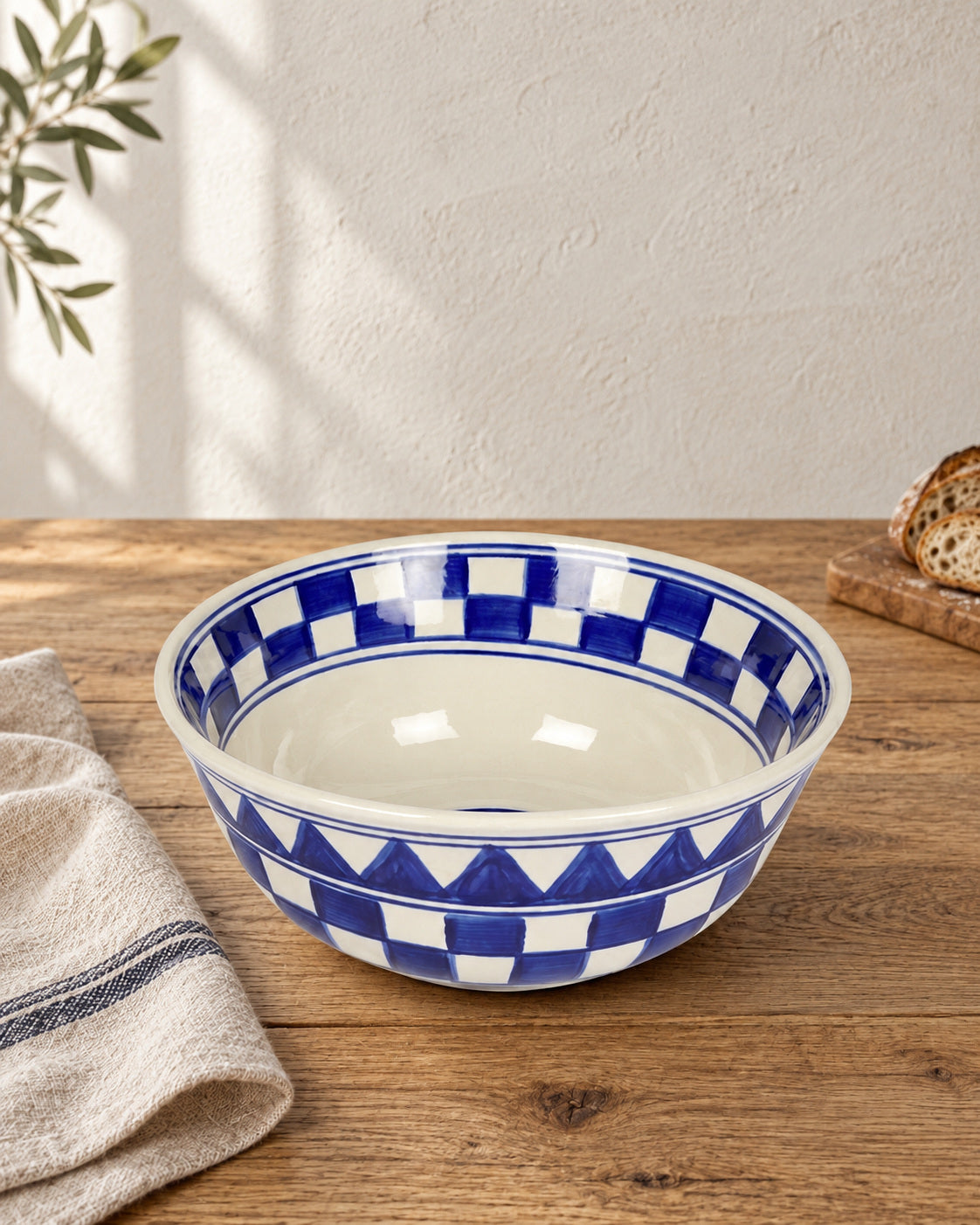Küchenkaro 4er-Set Schüssel D 20 cm Keramik creme/blau