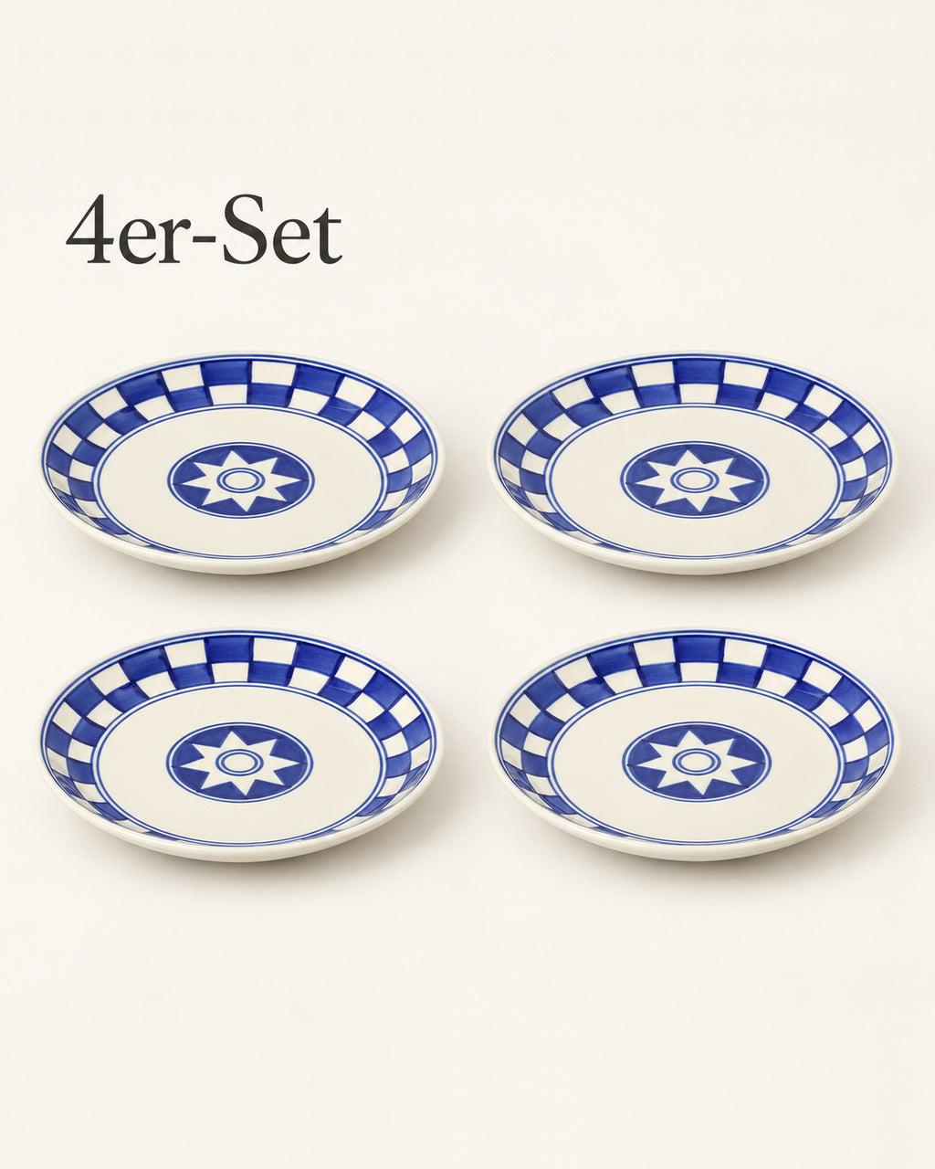 Küchenkaro 4er-Set Teller D 19 cm Keramik creme/blau