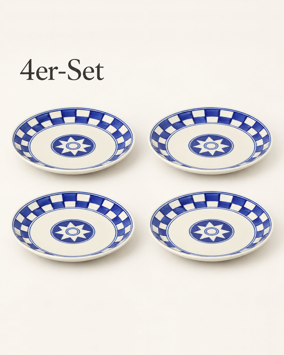 Küchenkaro 4er-Set Teller D 19 cm Keramik creme/blau