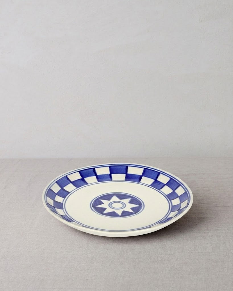 Küchenkaro 4er-Set Teller D 19 cm Keramik creme/blau