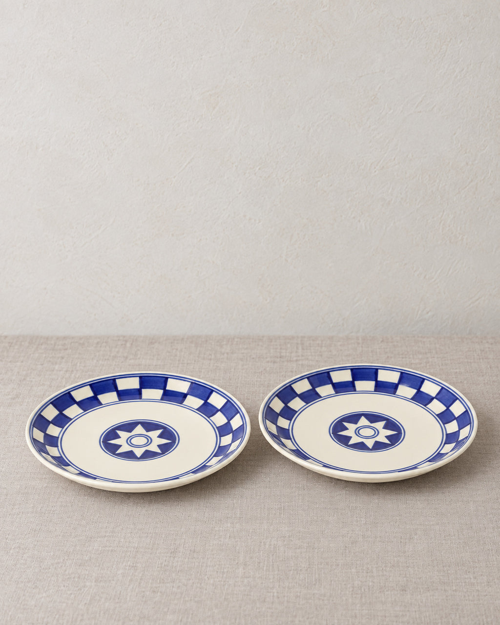 Küchenkaro 4er-Set Teller D 19 cm Keramik creme/blau