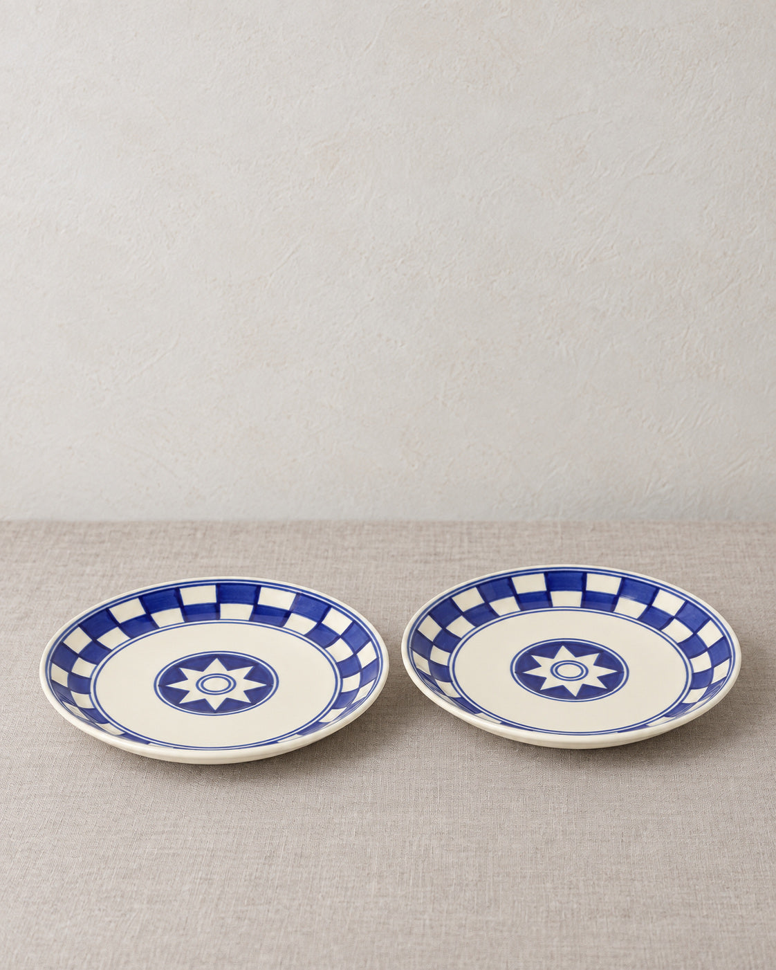Küchenkaro 4er-Set Teller D 19 cm Keramik creme/blau