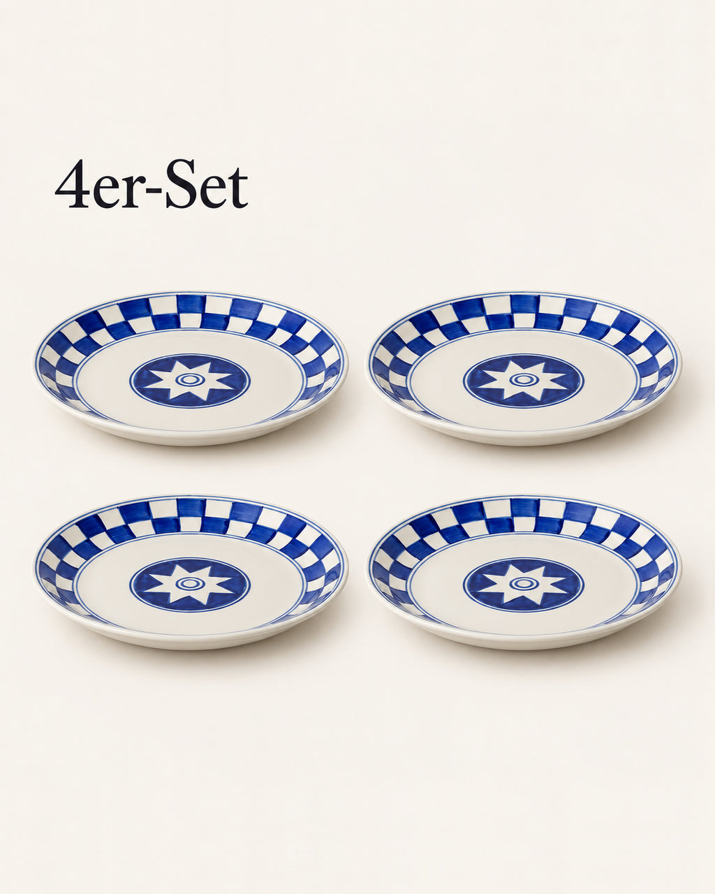 Küchenkaro 4er-Set Teller D 26 cm Keramik creme/blau