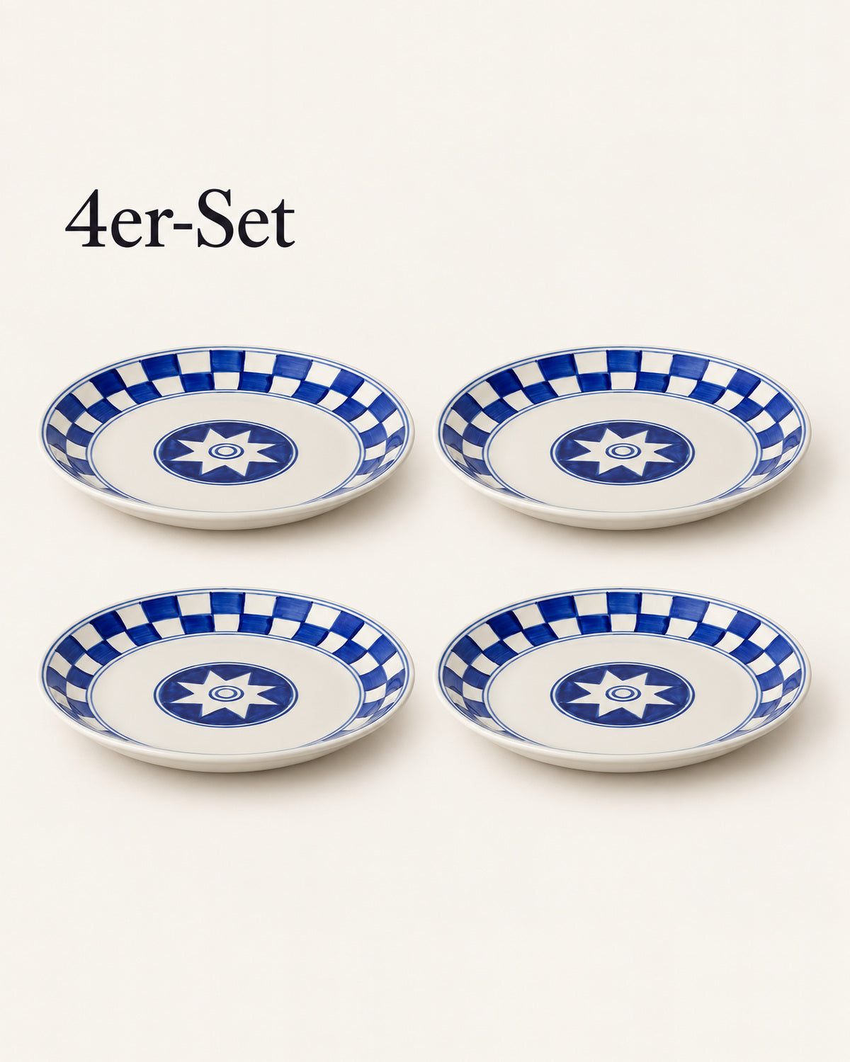 Küchenkaro 4er-Set Teller D 26 cm Keramik creme/blau