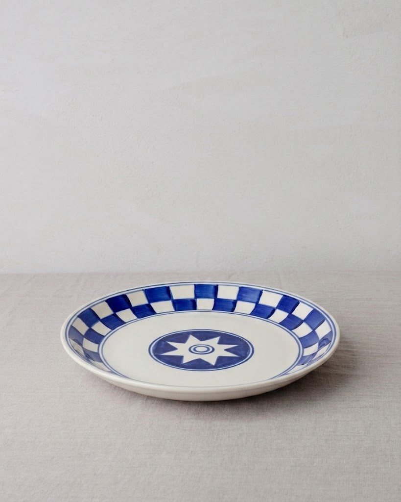 Küchenkaro 4er-Set Teller D 26 cm Keramik creme/blau