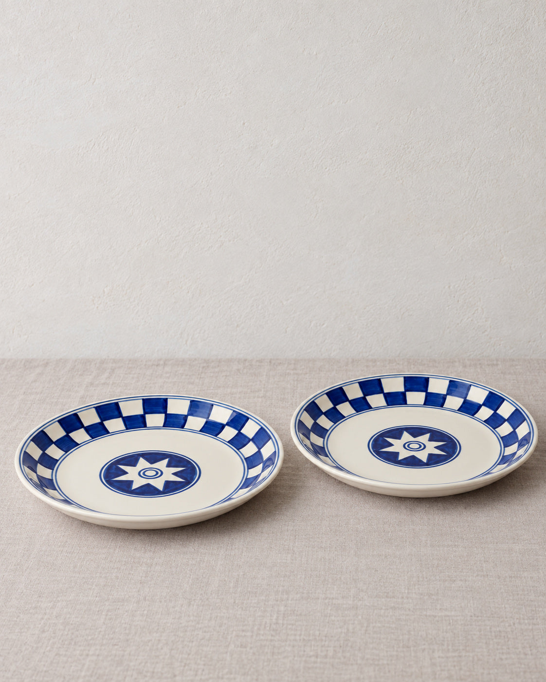 Küchenkaro 4er-Set Teller D 26 cm Keramik creme/blau