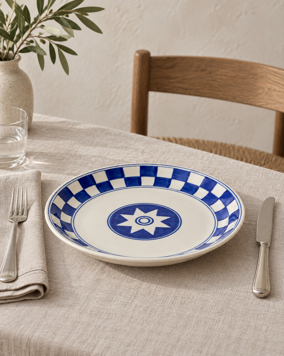 Küchenkaro 4er-Set Teller D 26 cm Keramik creme/blau