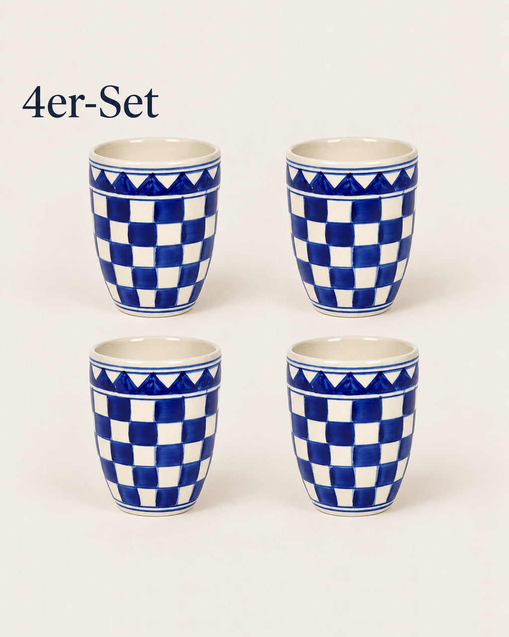 Küchenkaro 4er-Set Kaffeebecher Keramik creme/blau