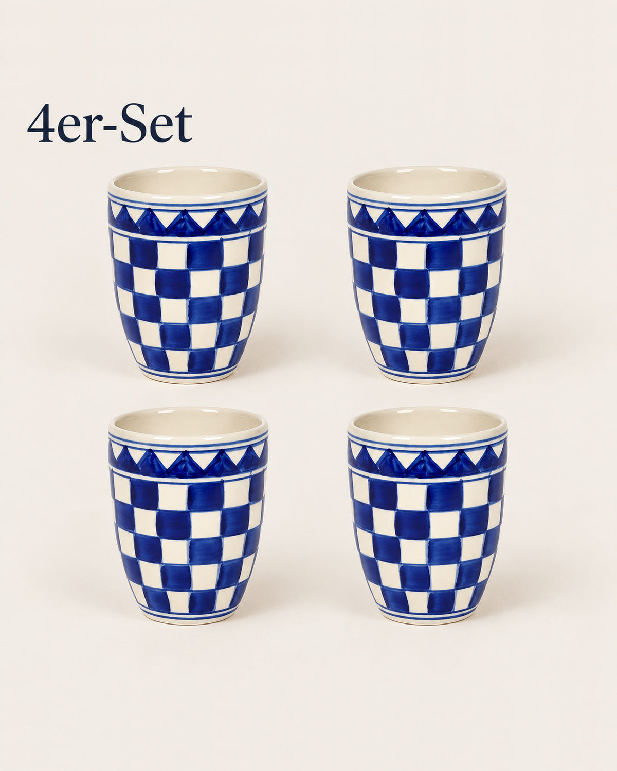 Küchenkaro 4er-Set Kaffeebecher Keramik creme/blau