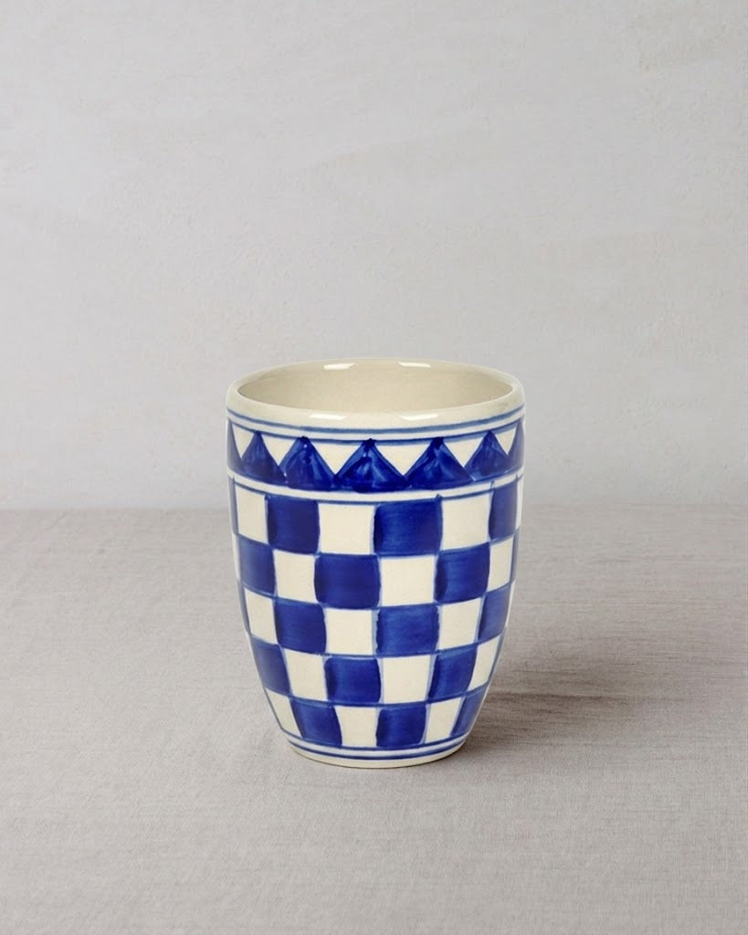 Küchenkaro 4er-Set Kaffeebecher Keramik creme/blau