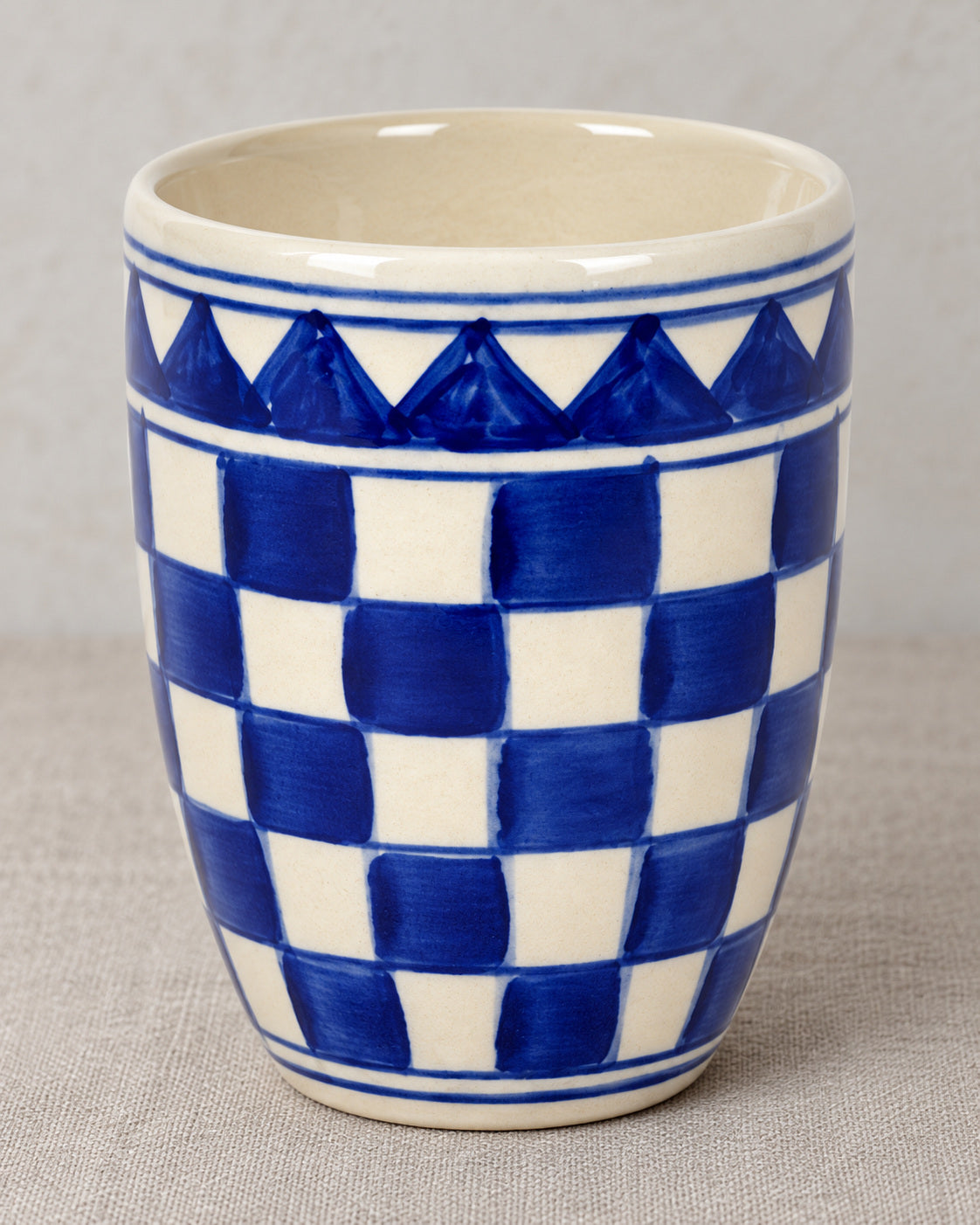 Küchenkaro 4er-Set Kaffeebecher Keramik creme/blau