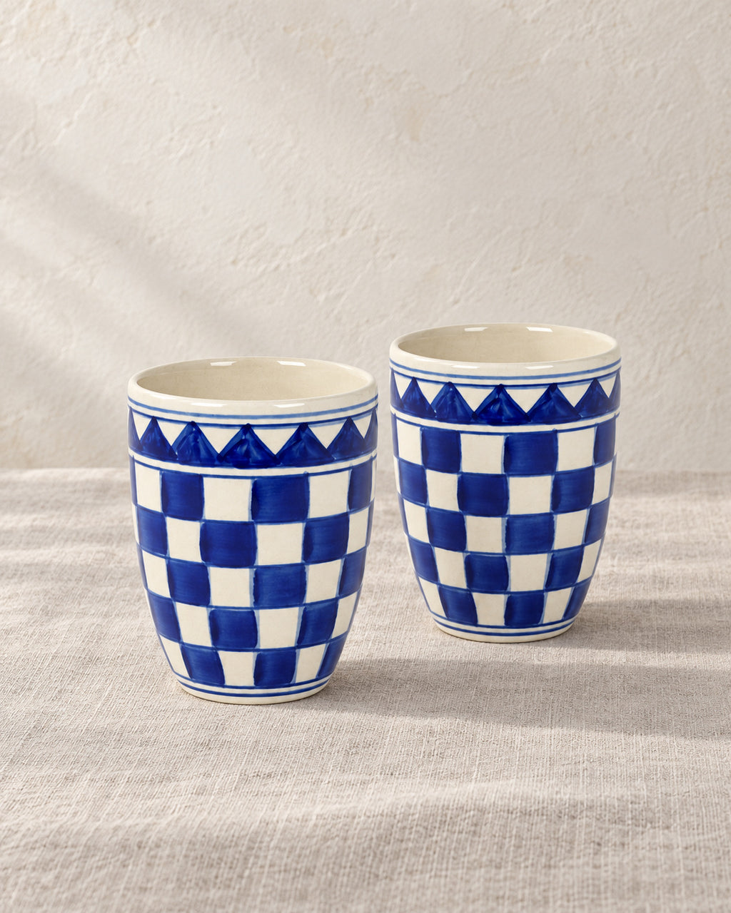 Küchenkaro 4er-Set Kaffeebecher Keramik creme/blau