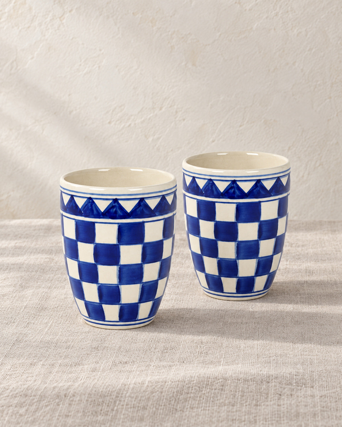Küchenkaro 4er-Set Kaffeebecher Keramik creme/blau