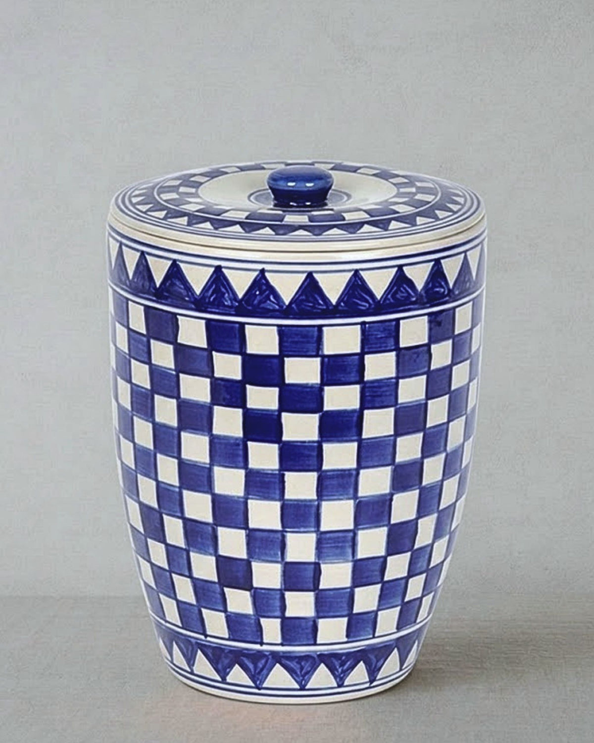 Küchenkaro Brottopf Keramik creme/blau