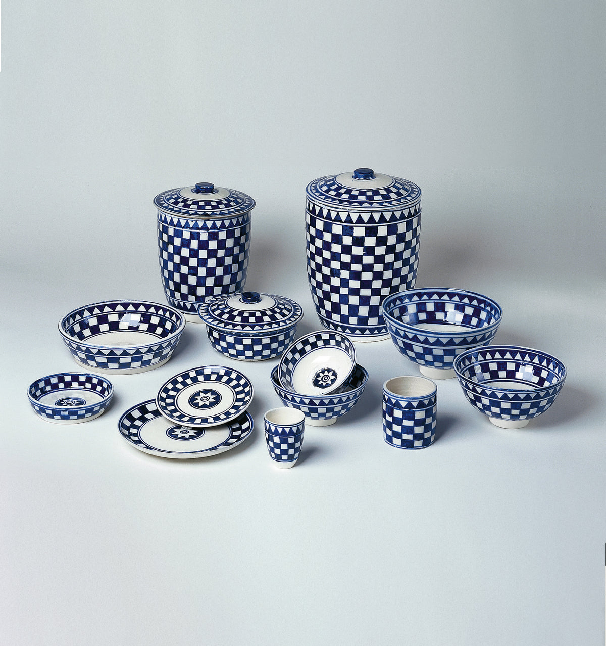 Küchenkaro Brottopf Keramik creme/blau