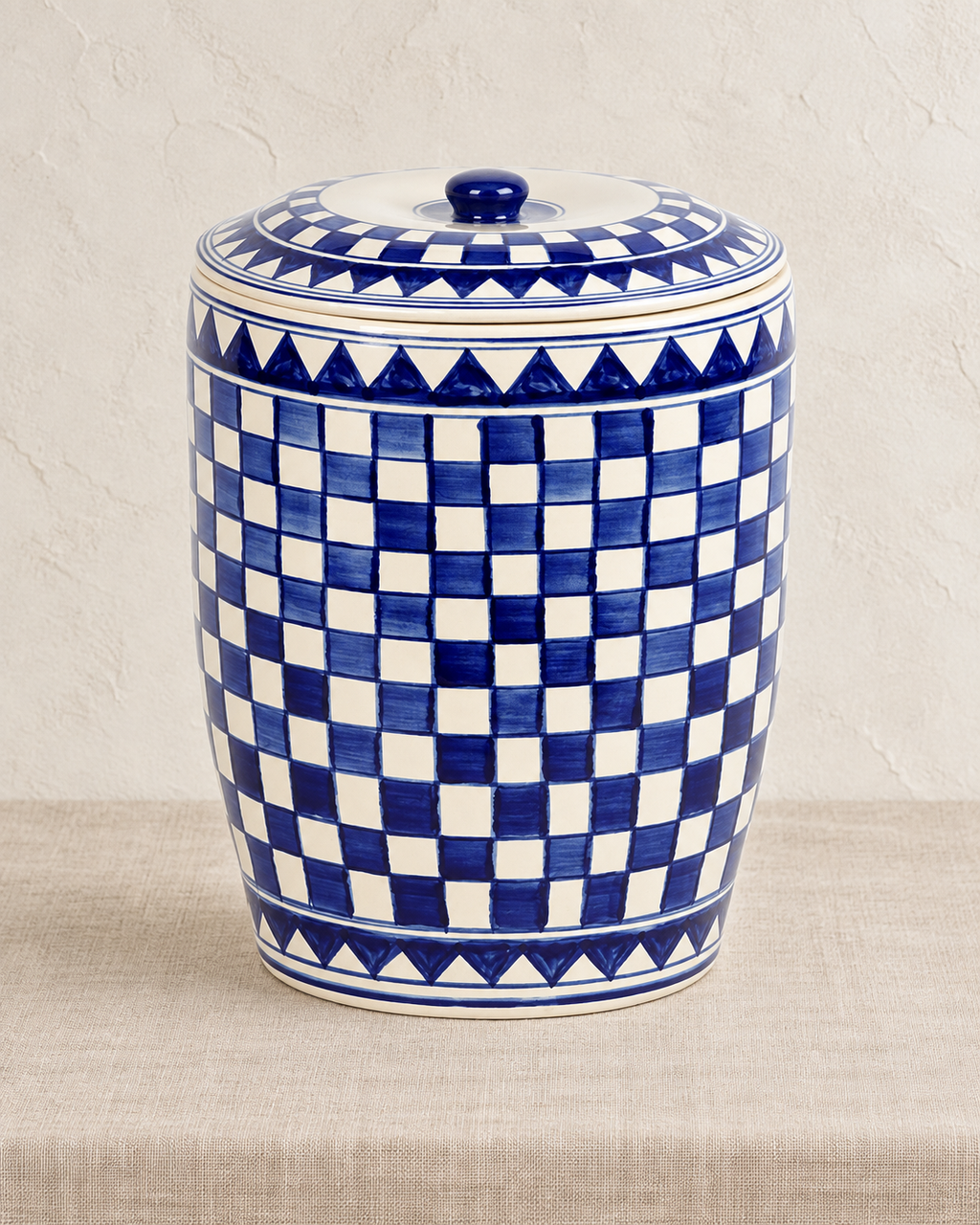 Küchenkaro Brottopf, Keramik, creme/blau H 38 cm