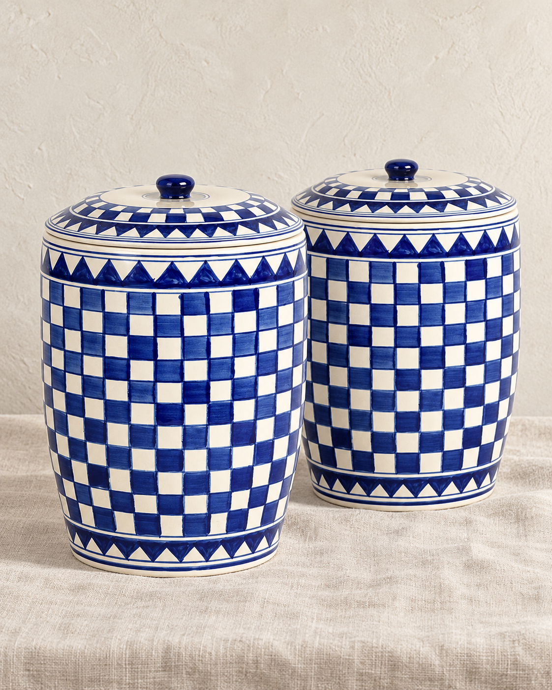 Küchenkaro Brottopf, Keramik, creme/blau H 38 cm