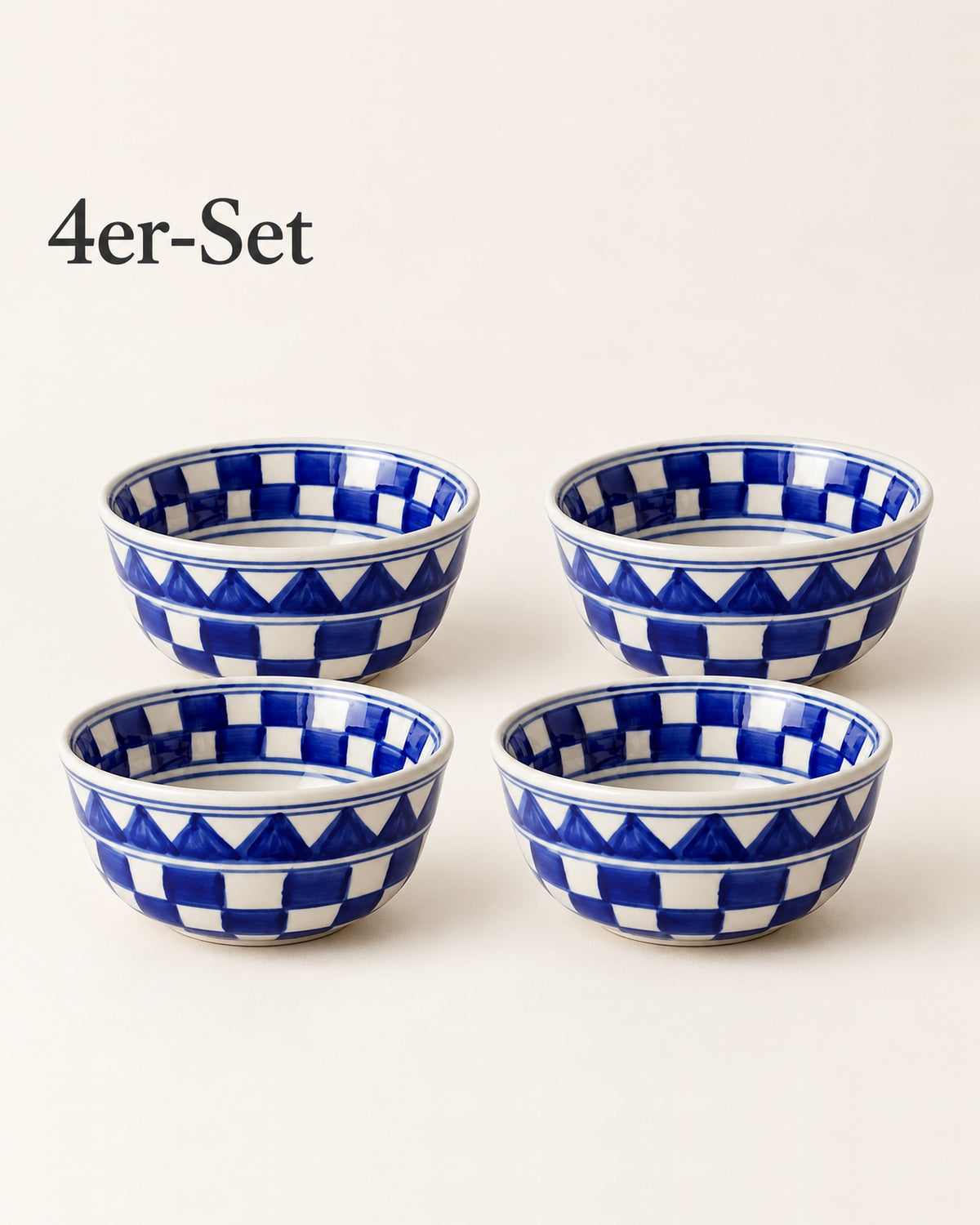 Küchenkaro 4er-Set Bowl Keramik creme/blau