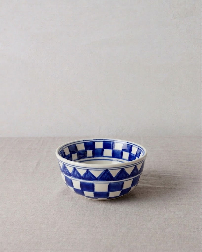 Küchenkaro 4er-Set Bowl Keramik creme/blau