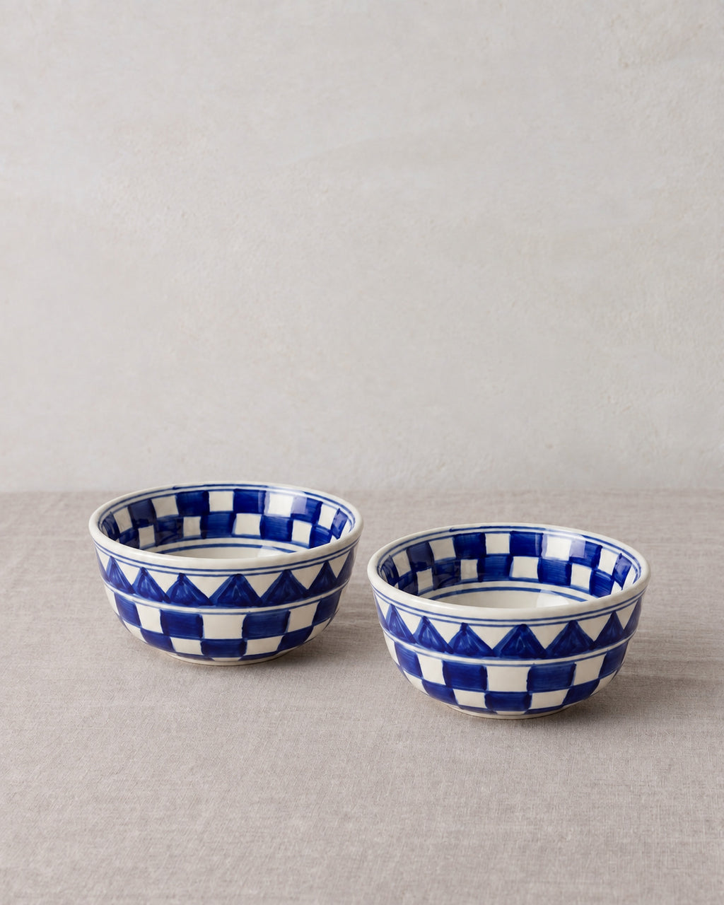 Küchenkaro 4er-Set Bowl Keramik creme/blau