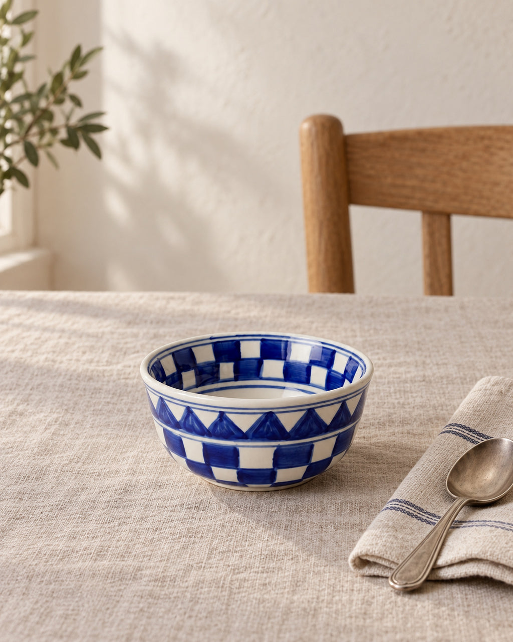 Küchenkaro 4er-Set Bowl Keramik creme/blau