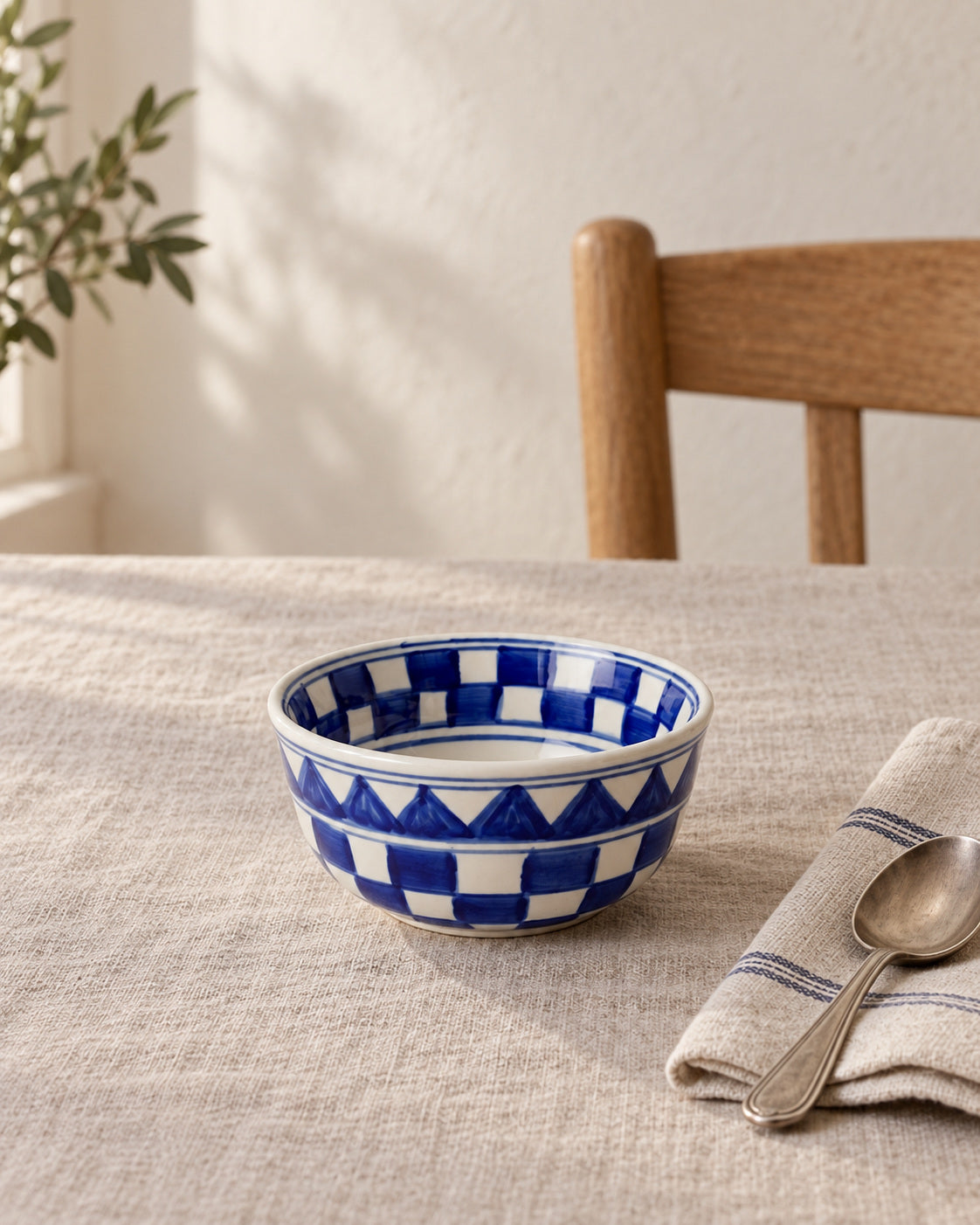 Küchenkaro 4er-Set Bowl Keramik creme/blau