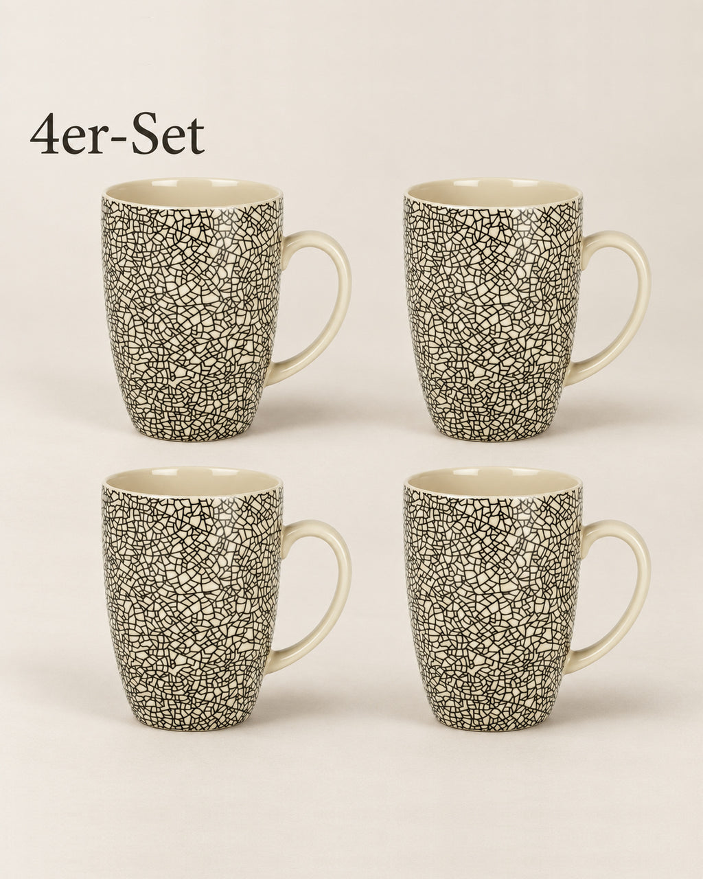 Kaori 4er-Set Kaffeebecher Steingut schwarz/weiß