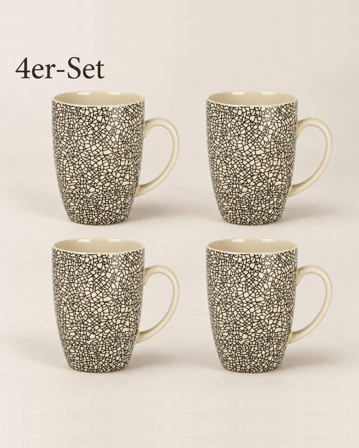 Kaori 4er-Set Kaffeebecher Steingut schwarz/weiß