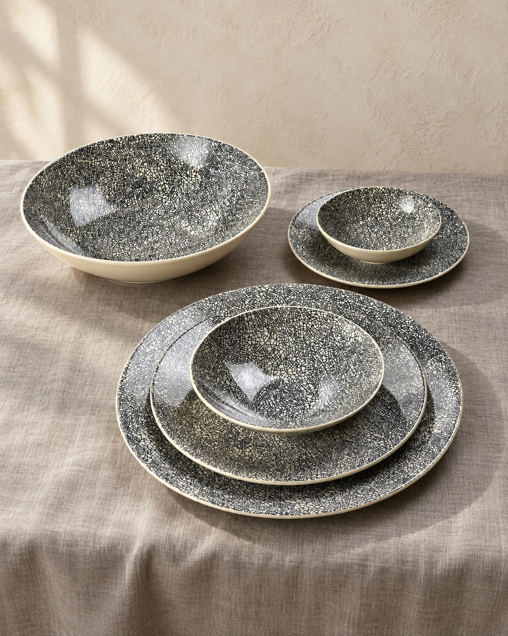 Kaori 8er-Set Müslischale Steingut D14cm schwarz/weiß
