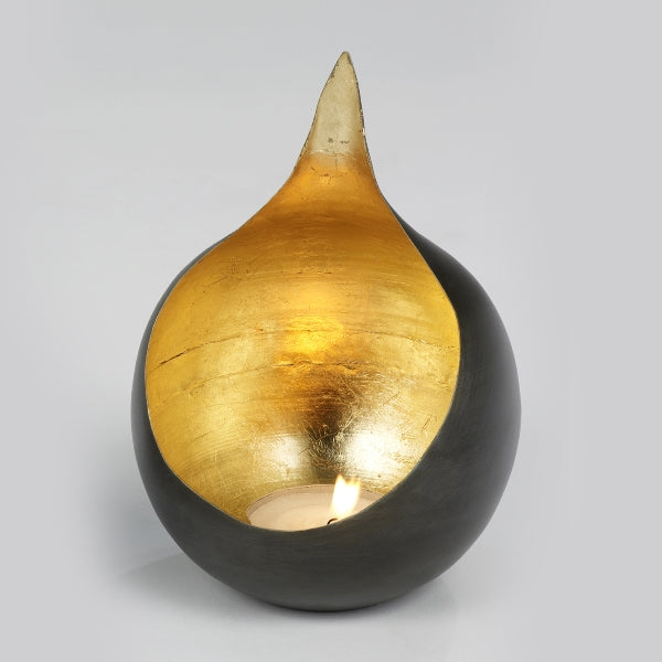 Windlicht Caldera mittel schwarz/gold