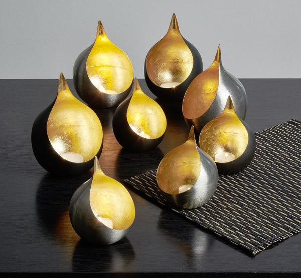 Caldera Windlicht Eisen klein gebürstet/gold H 15cm