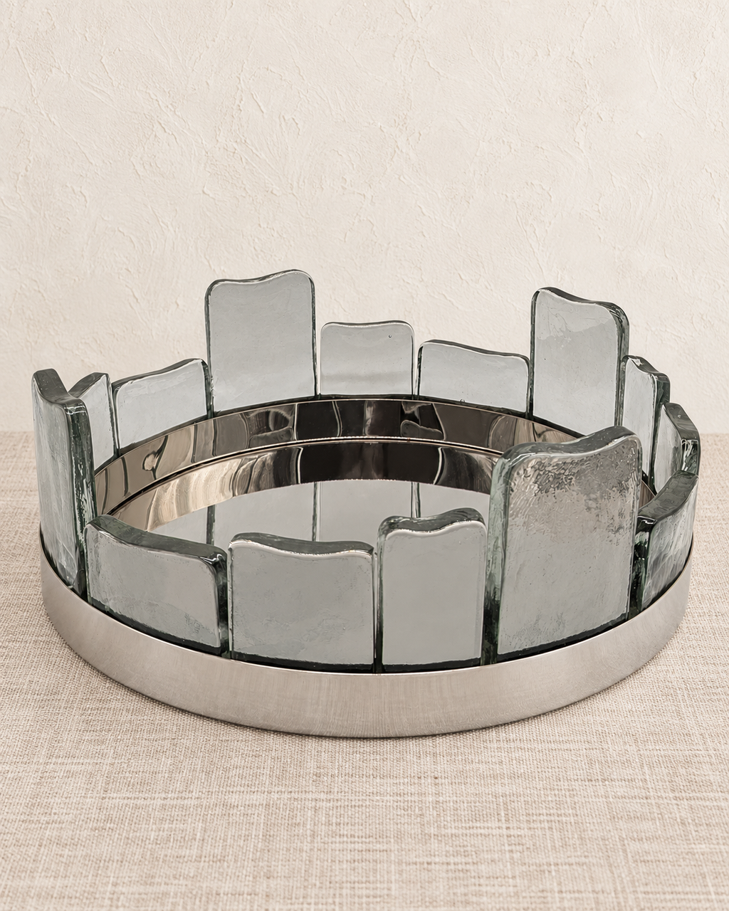 Fjord Dekoschale Edelstahl mit Glas H 15 cm D 41 cm