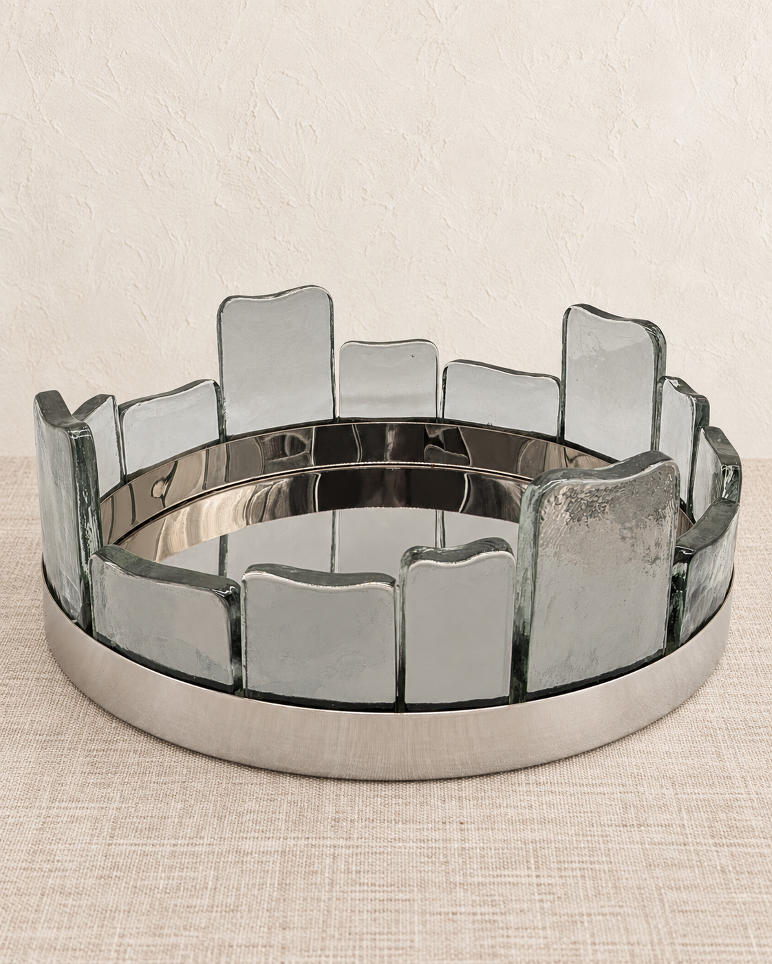 Fjord Dekoschale Edelstahl mit Glas H 15 cm D 41 cm