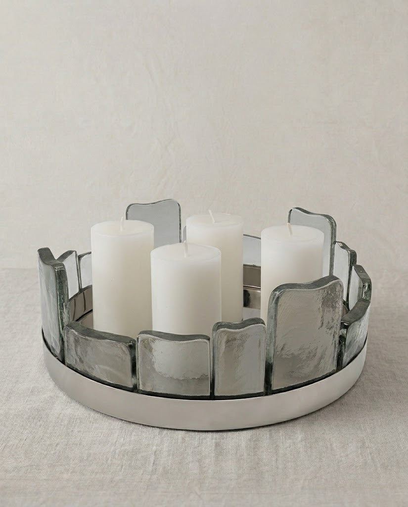 Fjord Dekoschale Edelstahl mit Glas H 15 cm D 41 cm